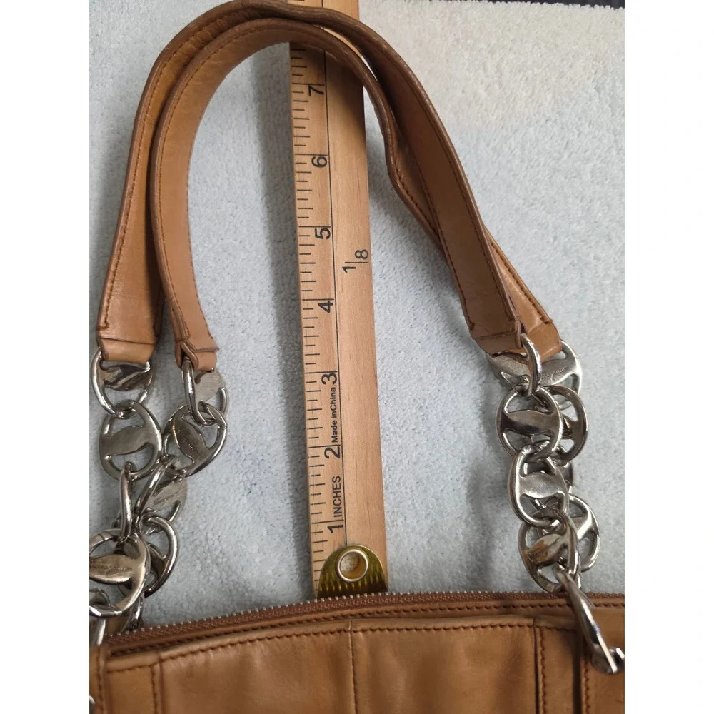 Salvatore Ferragamo Tan Leather Paneled Tote Bag Silver Chain Strap Italy